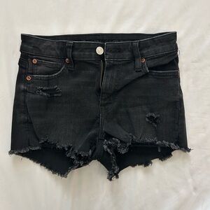 American Eagle distressed stretch high waisted jean shorts, washed black color